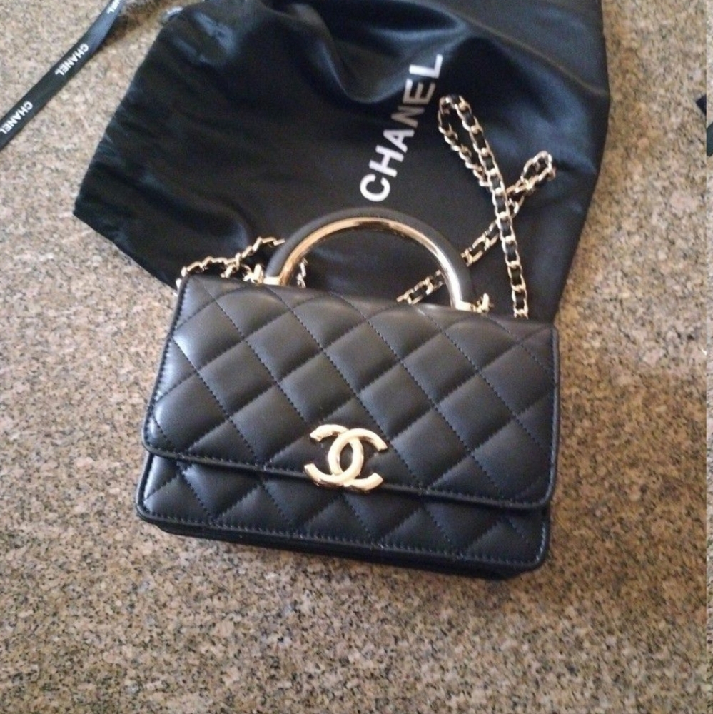 Chanel Black Quilted Lambskin Wallet on Chain with Top Handle / Limited 21A Mini